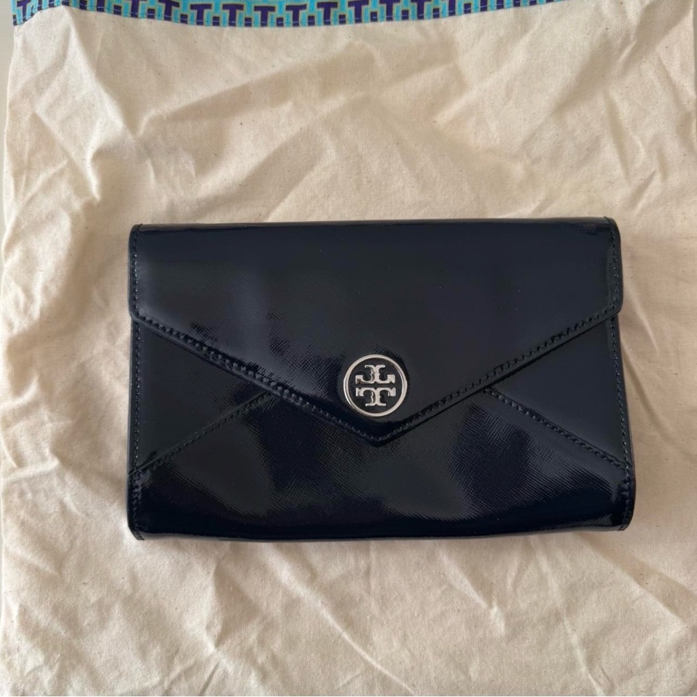 Tory Burch Navy Patten Leather Clutch